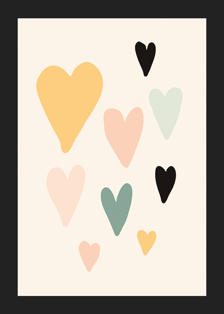 Illustrated hearts in different pastel colors on beige background-12