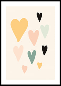 Illustrated hearts in different pastel colors on beige background-0