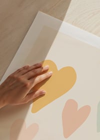 Illustrated hearts in different pastel colors on beige background-9