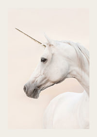 Close-up of white unicorn with long horn against light background-3