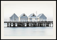 Photograph of blue beach houses on stilts on the waterfront in Busselton-2