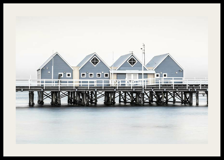 Photograph of blue beach houses on stilts on the waterfront in Busselton-12