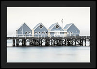 Photograph of blue beach houses on stilts on the waterfront in Busselton-4