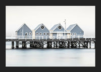 Photograph of blue beach houses on stilts on the waterfront in Busselton-5