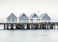 Photograph of blue beach houses on stilts on the waterfront in Busselton-7