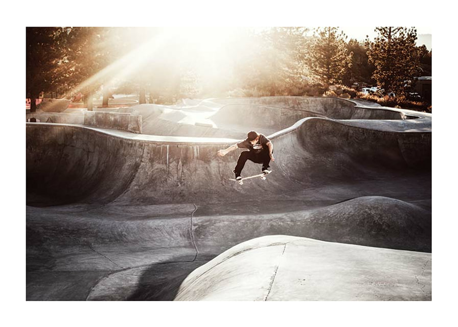 Photography of skateboarder in concrete park with backlight-12