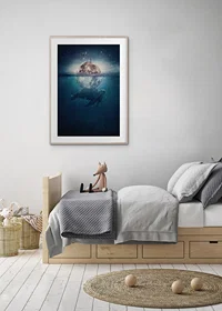 Illustrated sea turtle carrying a shining moon underwater-8