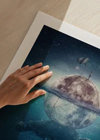 Illustrated sea turtle carrying a shining moon underwater-9