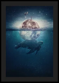 Illustrated sea turtle carrying a shining moon underwater-4