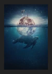 Tartaruga marina illustrata che trasporta una luna splendente sott'acqua-5