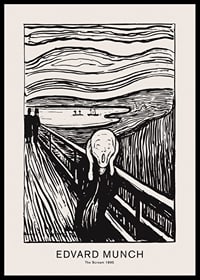 Zwart-wit grafische interpretatie van De Schreeuw van Edvard Munch-0