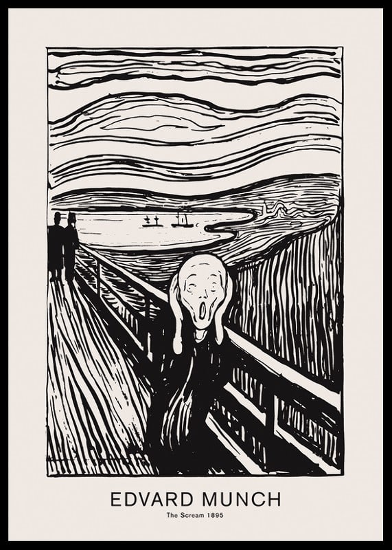 Zwart-wit grafische interpretatie van De Schreeuw van Edvard Munch-12