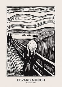 Zwart-wit grafische interpretatie van De Schreeuw van Edvard Munch-1