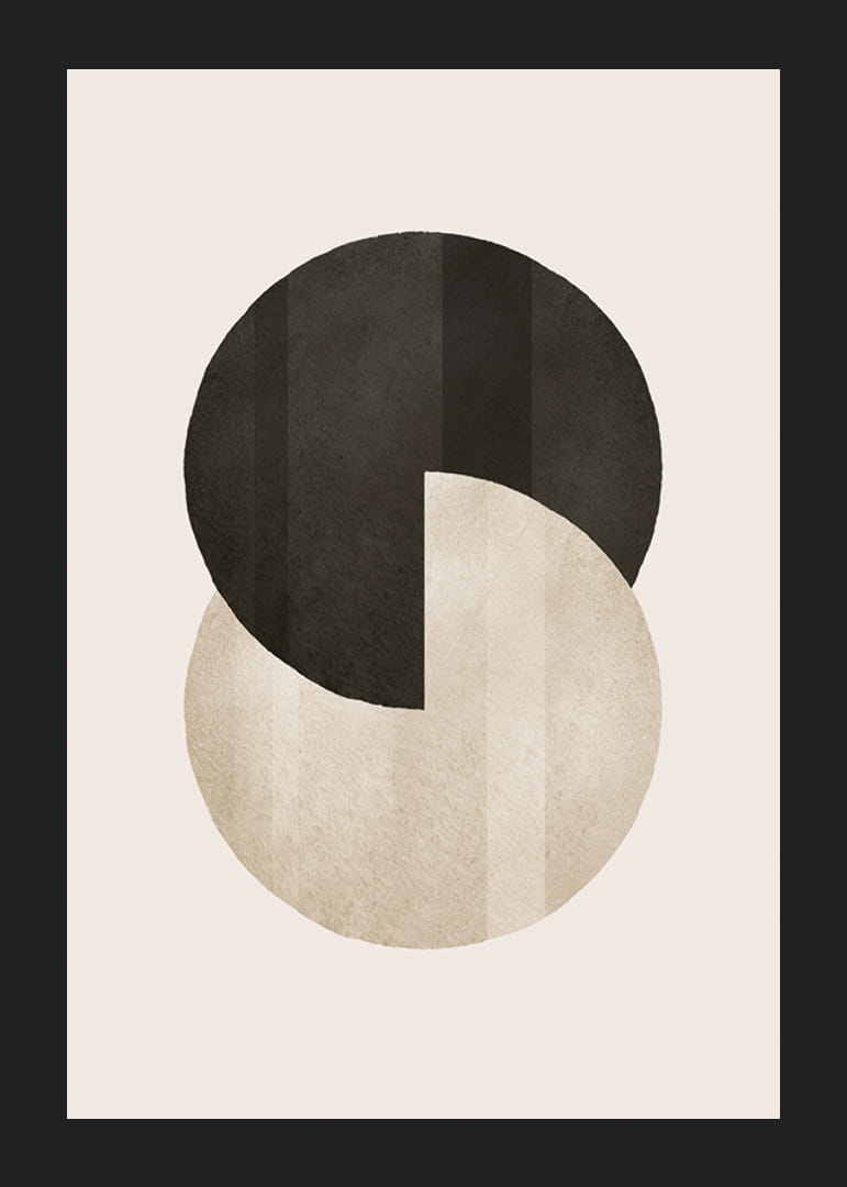 Abstraktné kruhy v čiernej a béžovej farbe na svetlom pozadí-12