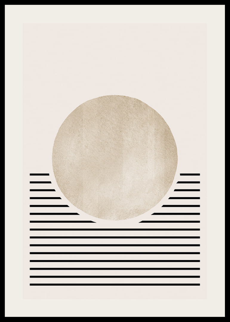 Abstract circle in beige with black horizontal lines-12