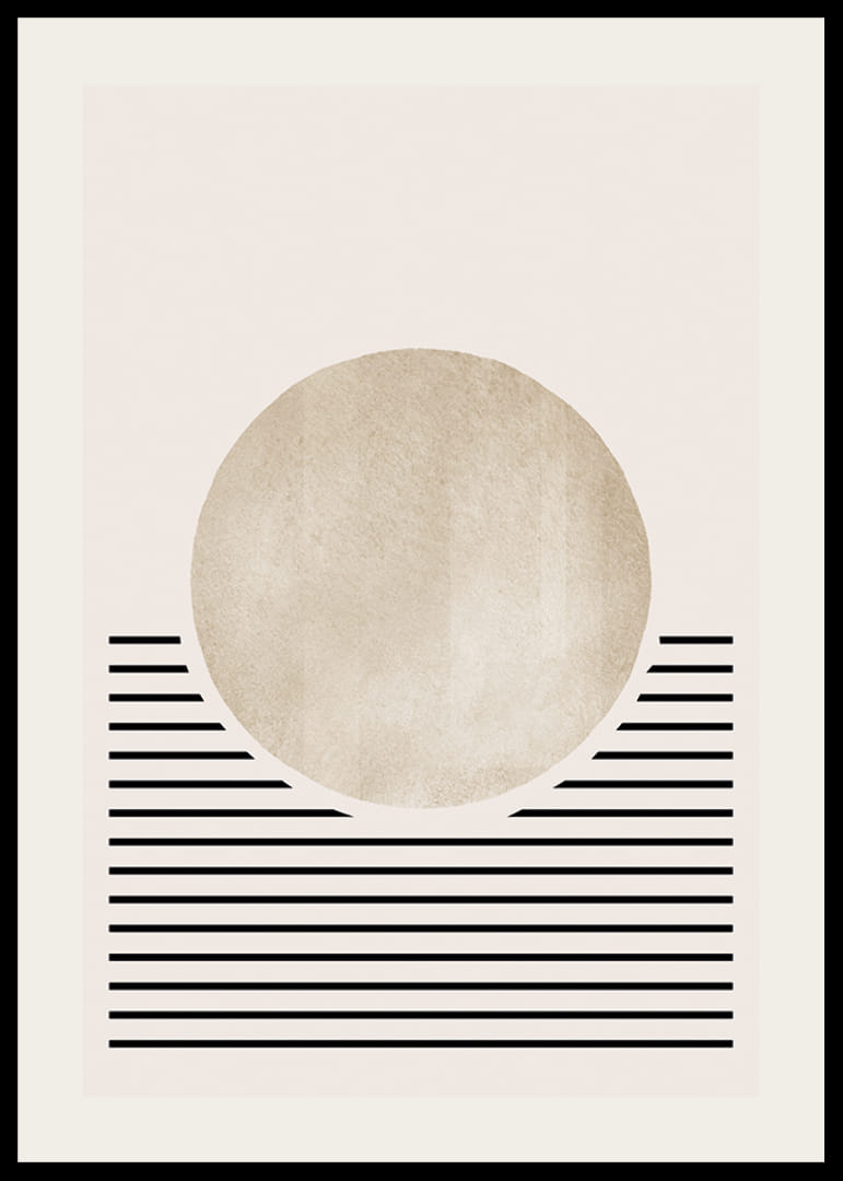 Abstrakti beigenvärinen ympyrä mustilla vaakasuorilla viivoilla-12