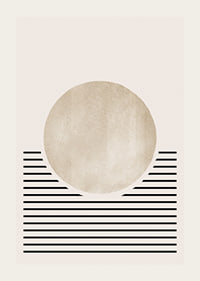 Abstract circle in beige with black horizontal lines-3