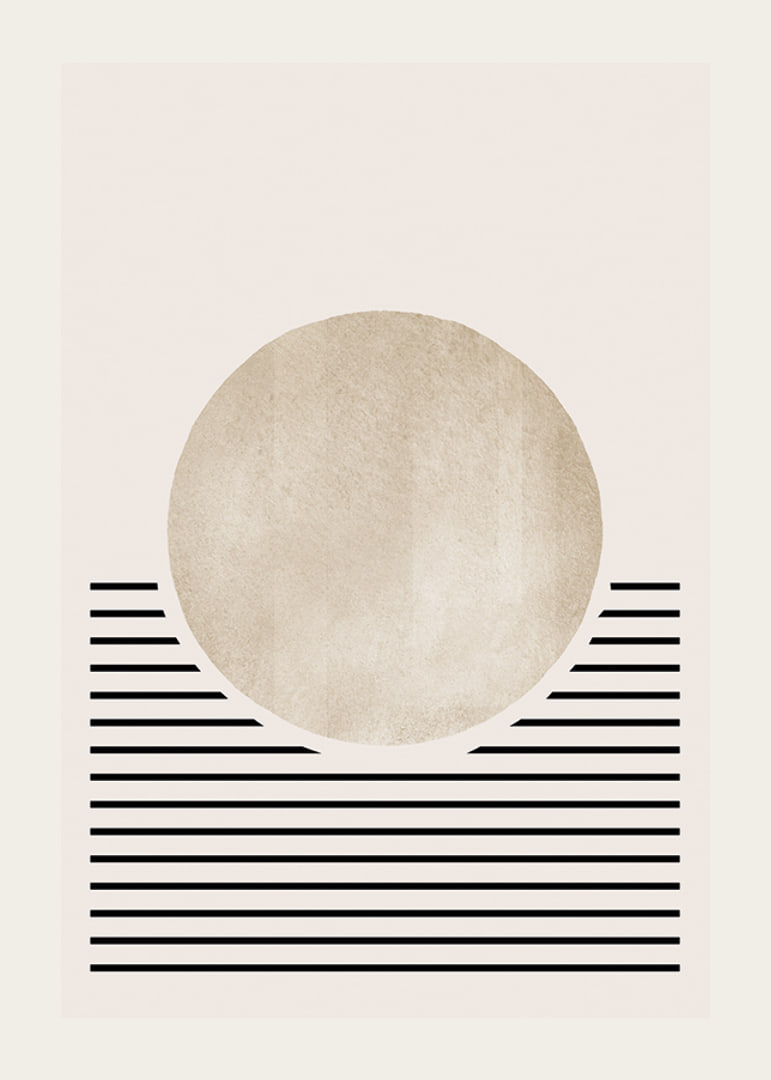 Abstract circle in beige with black horizontal lines-12