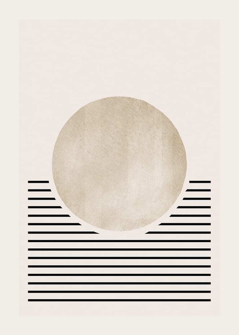 Abstrakti beigenvärinen ympyrä mustilla vaakasuorilla viivoilla-12