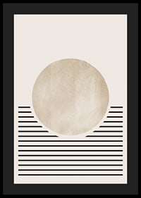 Abstract circle in beige with black horizontal lines-4