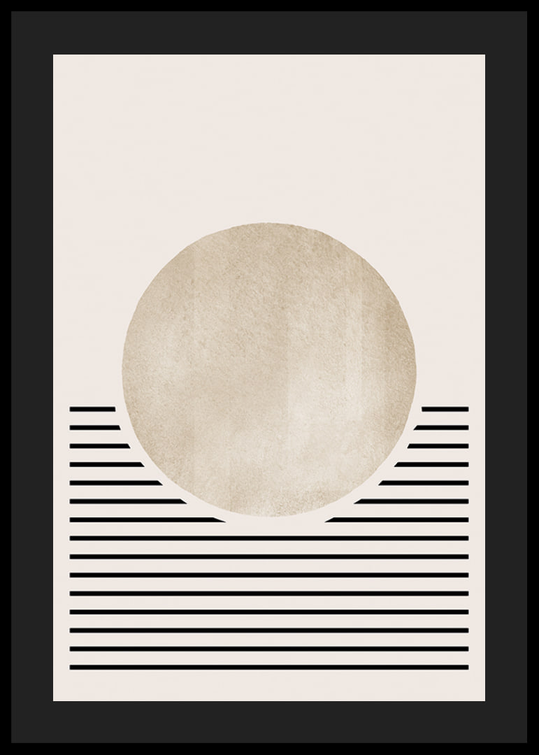 Abstract circle in beige with black horizontal lines-12