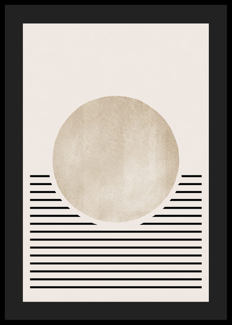 Abstrakti beigenvärinen ympyrä mustilla vaakasuorilla viivoilla-12