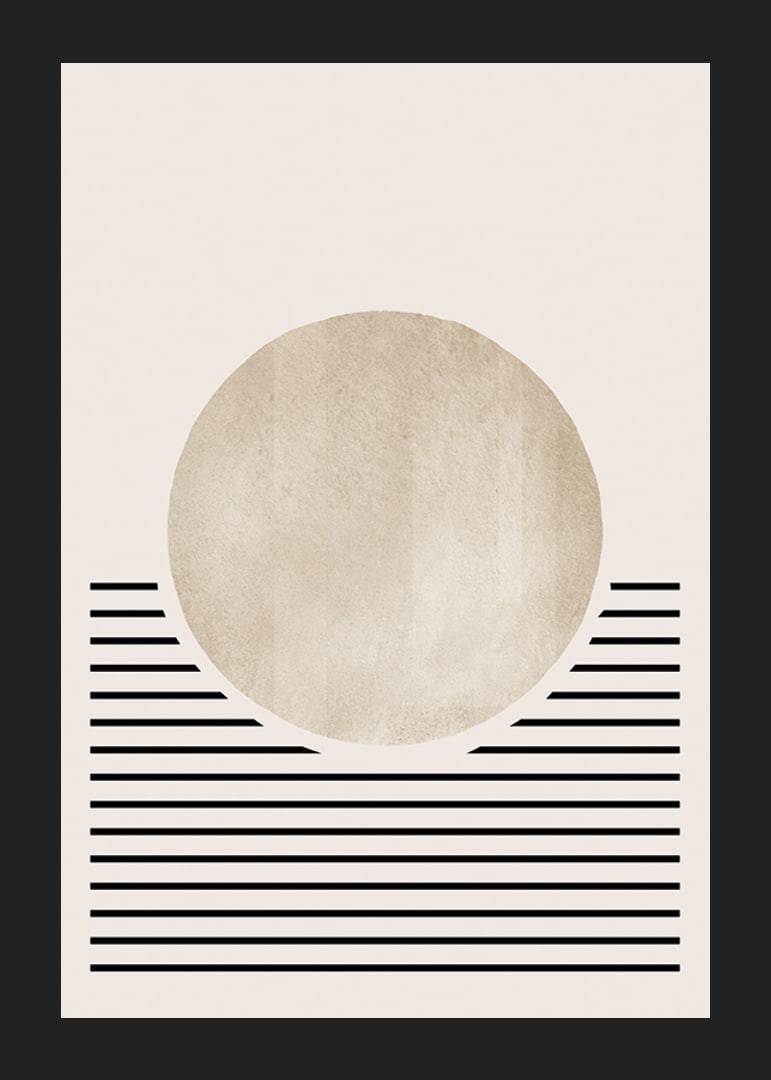 Abstract circle in beige with black horizontal lines-12