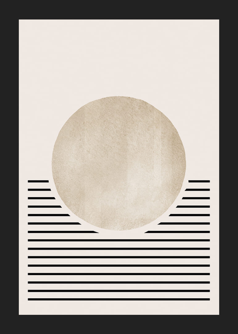 Abstrakti beigenvärinen ympyrä mustilla vaakasuorilla viivoilla-12