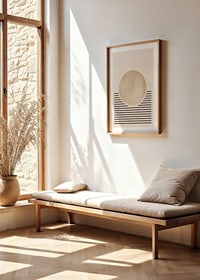 Abstract circle in beige with black horizontal lines-8