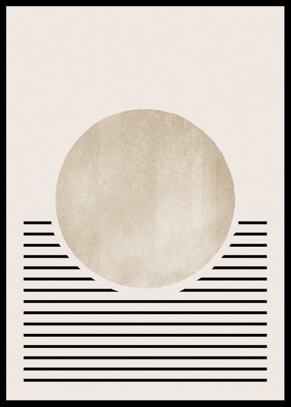 Abstract circle in beige with black horizontal lines-12