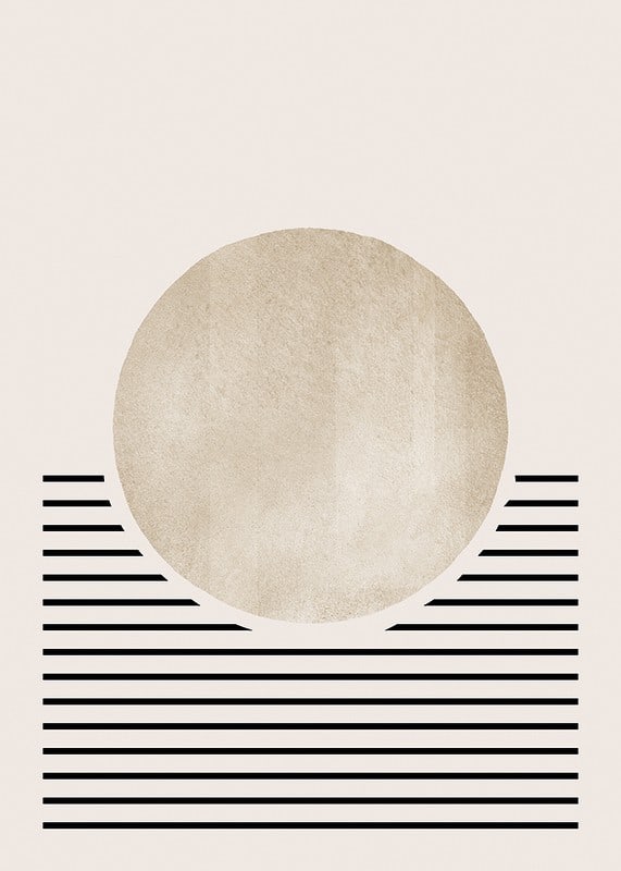 Abstract circle in beige with black horizontal lines-12