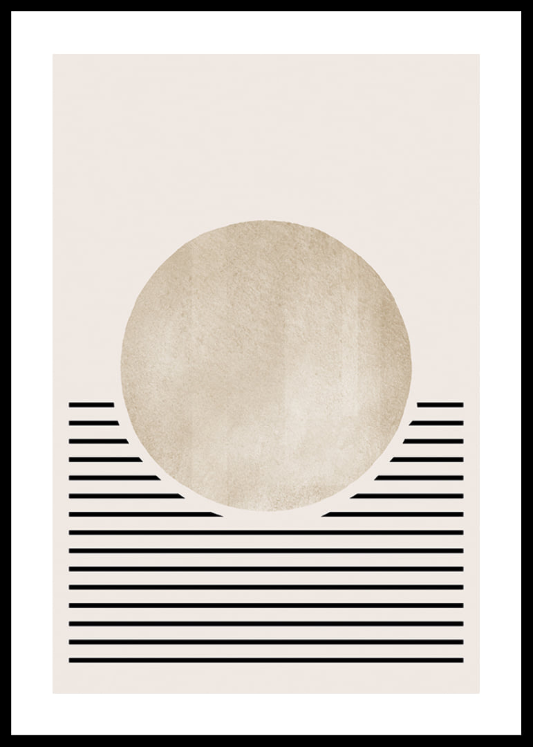 Abstract circle in beige with black horizontal lines-12
