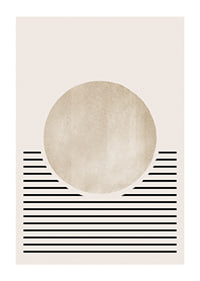 Abstract circle in beige with black horizontal lines-1