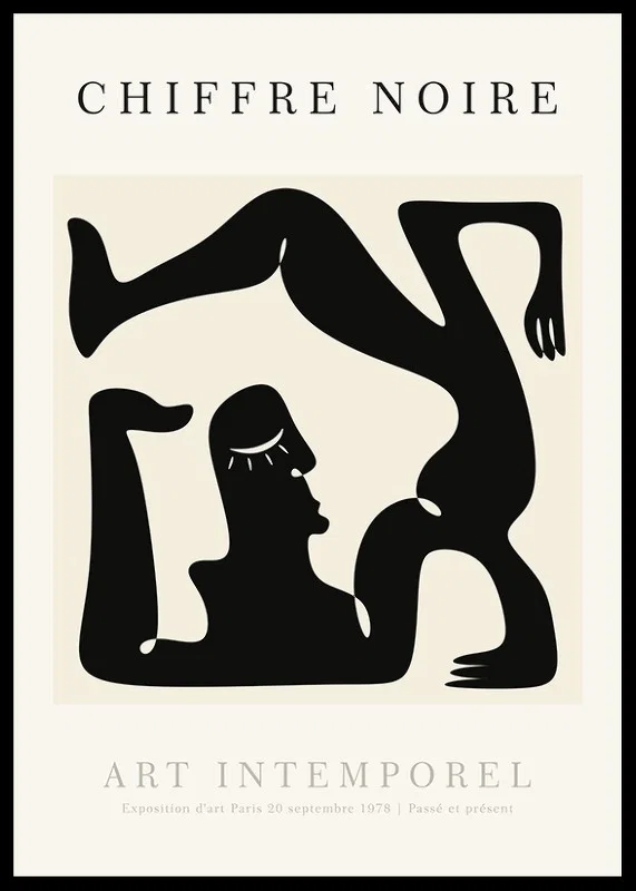 Abstract black figure in graphic style against light beige background-12