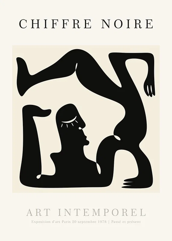 Abstract black figure in graphic style against light beige background-12
