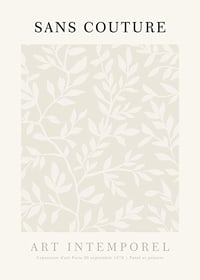 Patrón botánico abstracto con hojas brillantes sobre fondo beige.-1