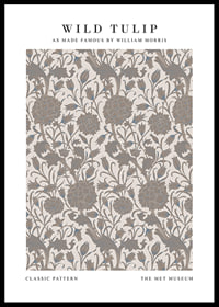 Stylized plant pattern with tulips and narrow leaves in beige and brown shades against a light background-0