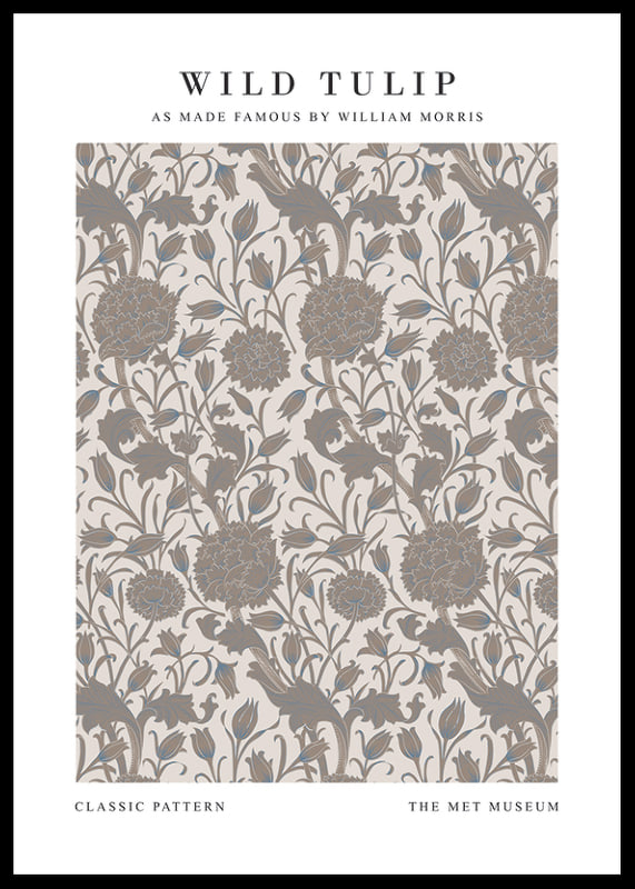 Stylized plant pattern with tulips and narrow leaves in beige and brown shades against a light background-12