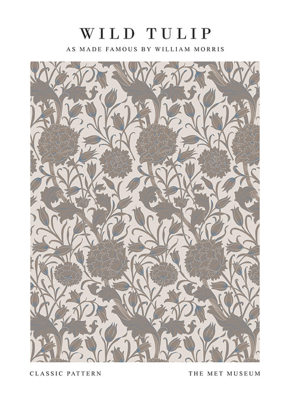Stylized plant pattern with tulips and narrow leaves in beige and brown shades against a light background-12