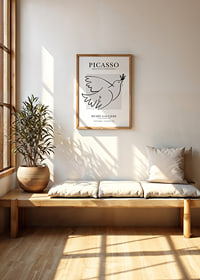 Black line drawing of flying dove against white background-2