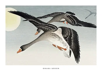 Poster Birds At Full Moon By Ohara Koson