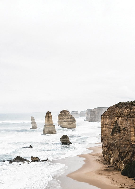 Photograph of steep cliffs and sea pillars on a bright coast-12