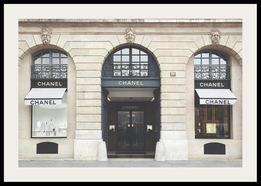 Photograph of Chanel store in classic stone building, light tones-12