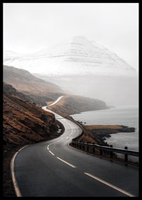 Photographic landscape with winding road, sea and snow-capped mountains-6