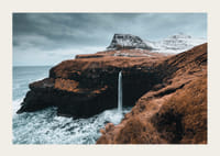 Photographic landscape with tall waterfall on barren coast-3