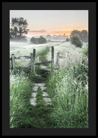 Fotografi av sommaräng med gräs, grind och soluppgång-4