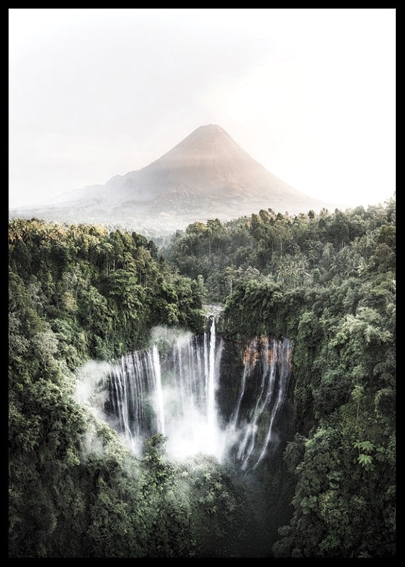 Bright photography of waterfall in tropical jungle with volcano-12