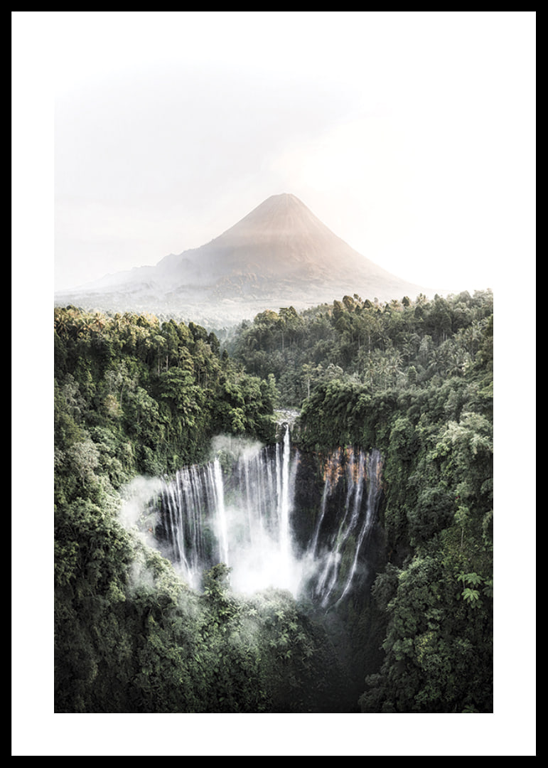 Bright photography of waterfall in tropical jungle with volcano-12
