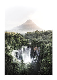 Bright photography of waterfall in tropical jungle with volcano-1
