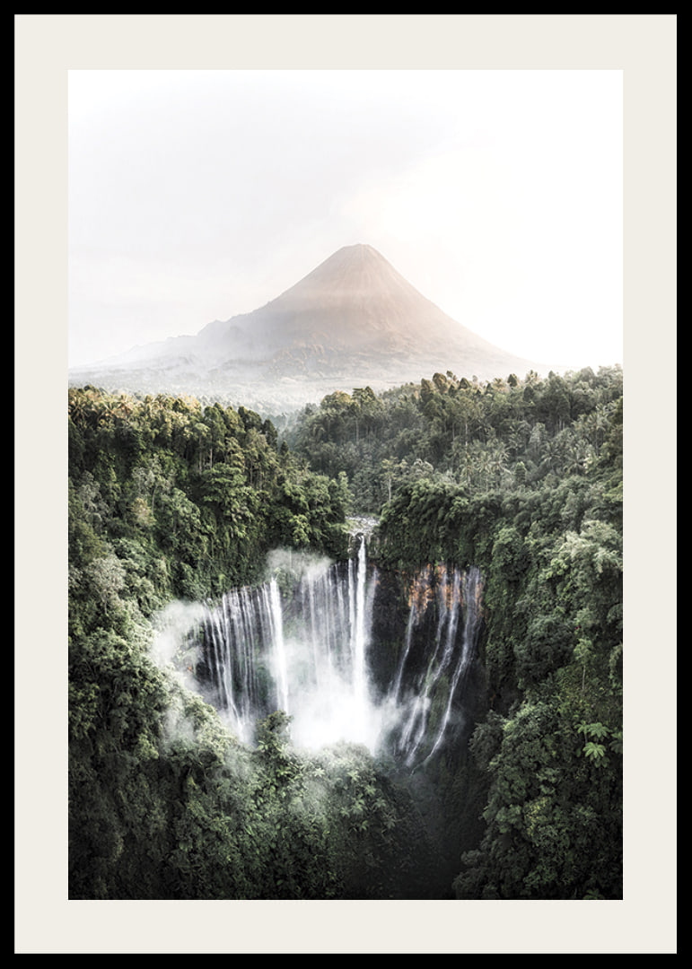 Bright photography of waterfall in tropical jungle with volcano-12